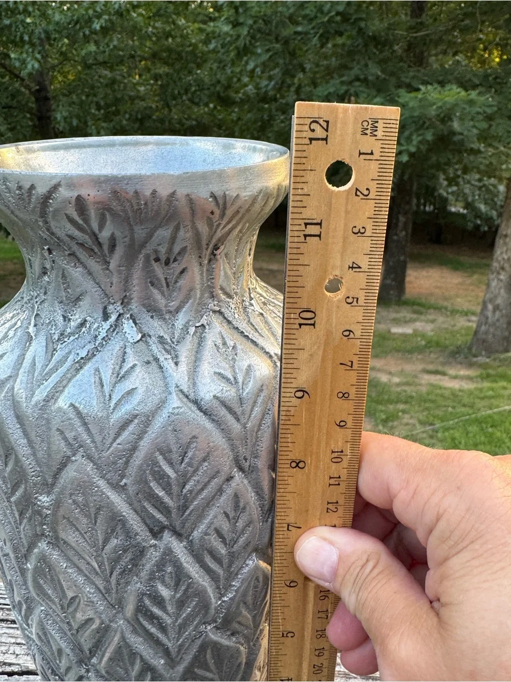 POTTERY BARN Embossed Leaf Design Pewter 12